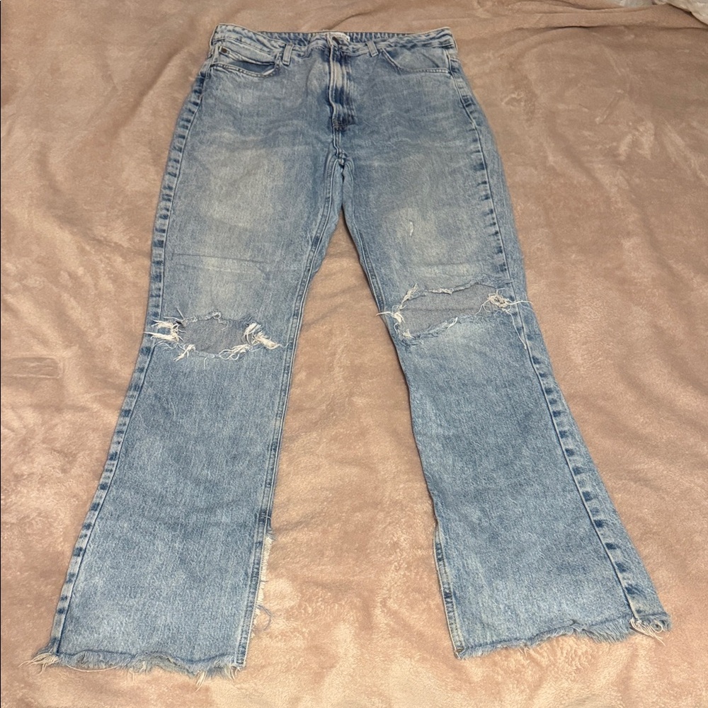 Zara Light Blue Distressed Wide Leg Jeans